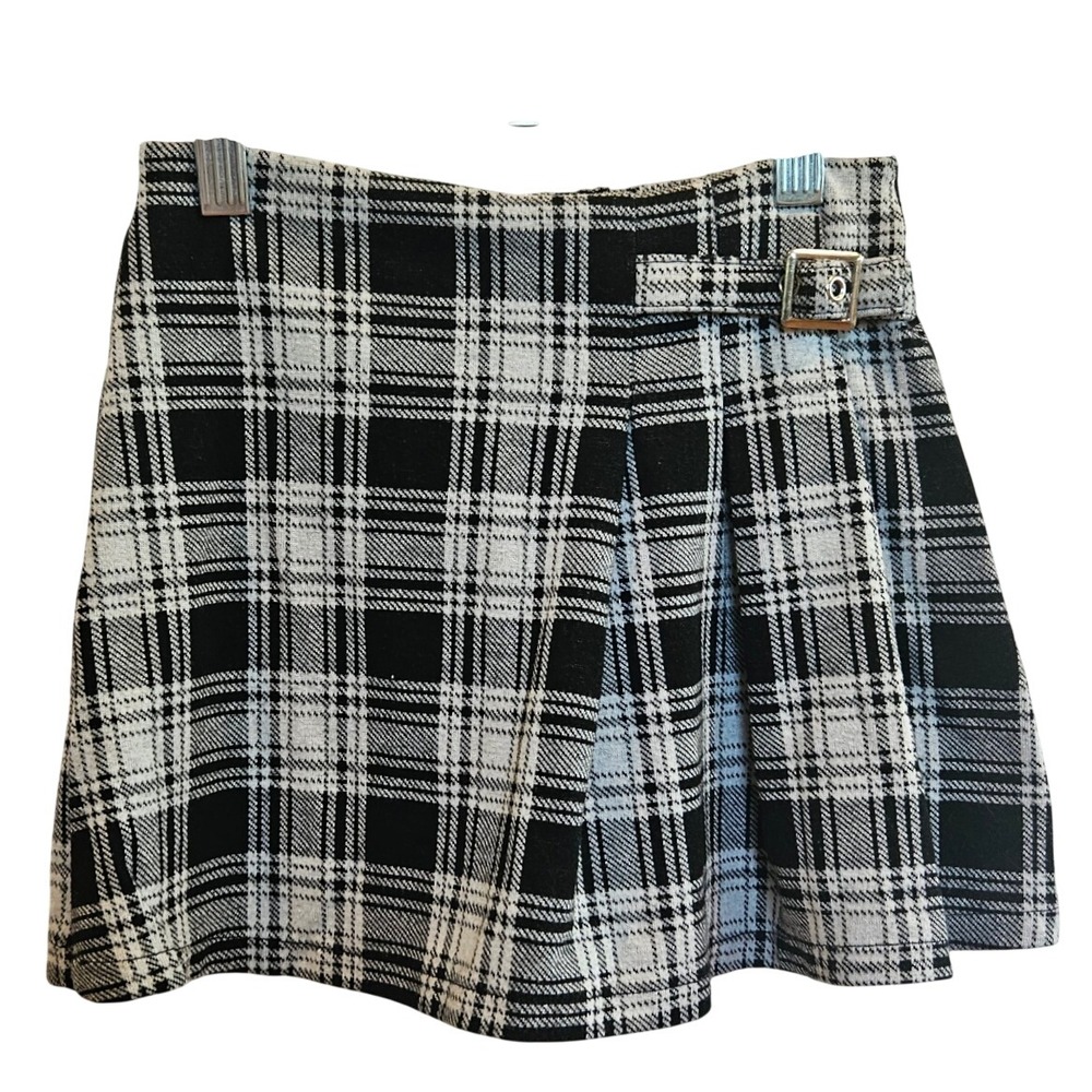 Zara‎ Kids Girls Black White Plaid Skort Side Buckle Size 10 skirt shorts school